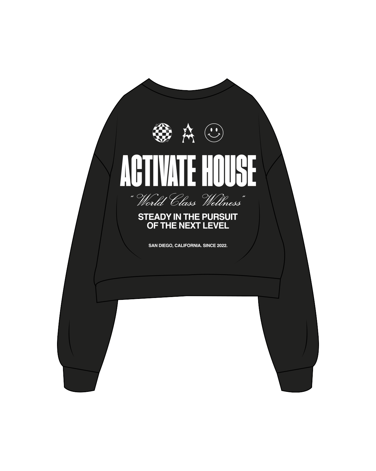 Activate World Class Wellness Crop Crewneck - Black / White